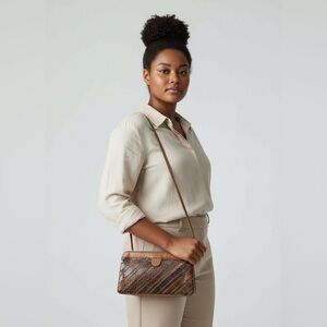Vintage Aspects Elegant Brown Genuine Snakeskin Crossbody Bag